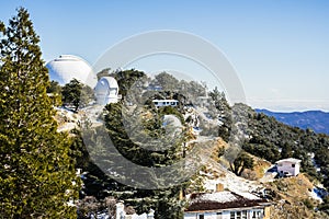 Winter landscape at Lick Observatory complex (owned and operated by the University of California) on top of Mt Hamilton, San Jose