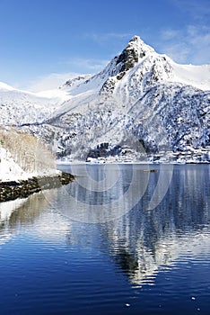 Winter landscape in Lofoten Archipelago.