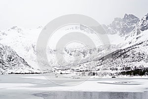 Winter landscape in Lofoten Archipelago.