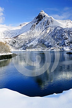 Winter landscape in Lofoten Archipelago.