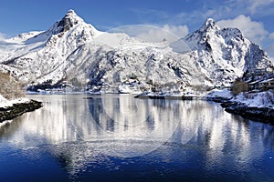 Winter landscape in Lofoten Archipelago.