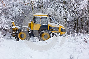 Winter landscape with machine (snow plow at work)
