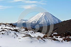 Winter landscape of Mount Ngauruhoe and Mount Tongariro