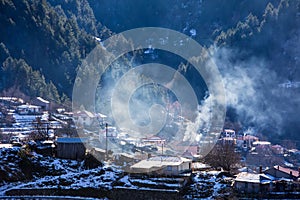 Winter landscape from the mountain range of Pindos and the villa