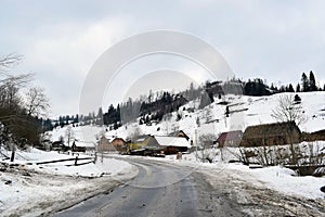 Winter landscape mountainous terrain.