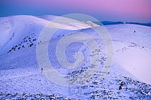 Winter landscape, mountains meadow covered by snow Fatra, Slovakia