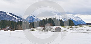 Winter landscape near Reit im Winkl with the Alps in Bavaria in Germany