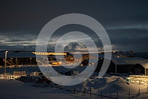 Winter landscape at night in Kiruna Lapland Sweden at night. Photographed 9 February 2024.