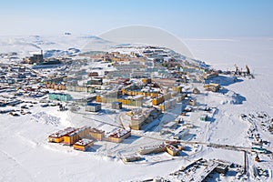 Winter landscape with the northern city of Anadyr