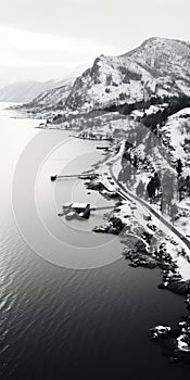 Winter Landscape In Norway: Aerial View Of Coastal And Harbor Views