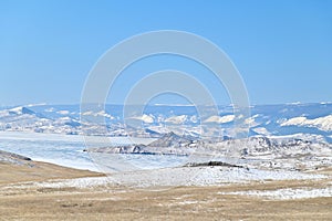 Winter Landscape of Olkhon Island and Frozen Lake Baikal