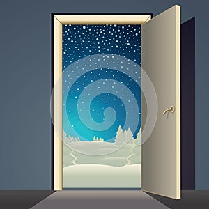 Winter Landscape from Open Door Vector