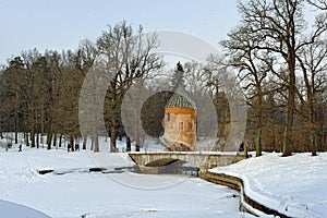 Winter landscape of the Pavlovsk garden, Pil-Tower pavilion. photo