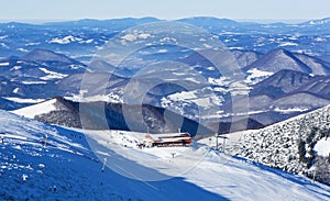 Winter landscape,peaks and cable railroad,Mala Fatra mountains,Slovakia
