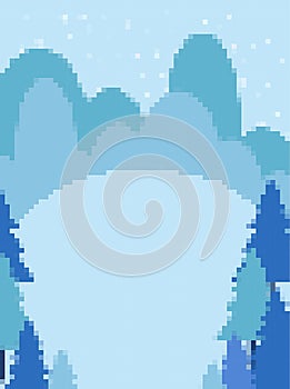 Winter landscape pixel art. Snow and snowdrift. 8 bit Background