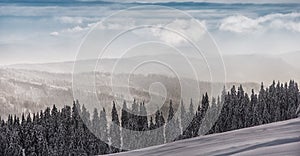 Winter landscape in polish beskidy mountains