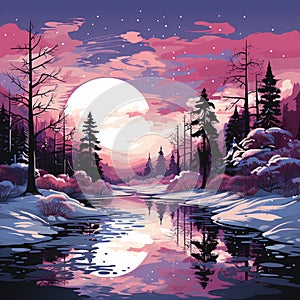 Winter landscape in purple hues