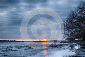 Winter landscape river in the Astrakhan region. After fishing.