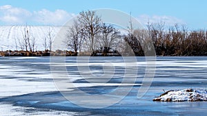 Winter landscape with a river that freezes