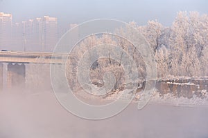 Winter Landscape with river And trees