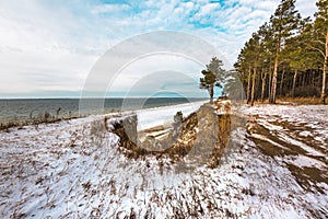 Winter landscape with a river. Western Siberia