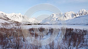 Winter landscape on road to Laukvik on the Lofoten in Norway