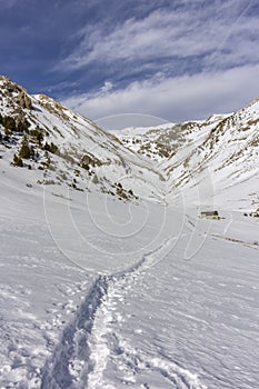 Winter landscape Roc Del Quer sightseeing trekking trail. photo