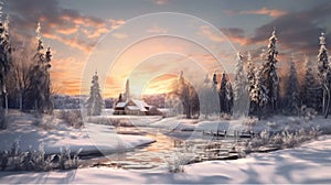 Winter Landscape In Saint-hyacinthe: A Photorealistic 32k Uhd Image