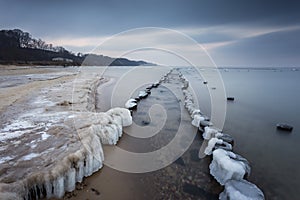 Winter landscape at the sea in Poland.