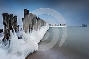 Winter landscape at the sea in Poland.