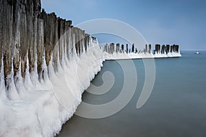 Winter landscape at the sea in Poland.