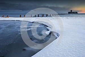 Winter landscape at the sea in Poland