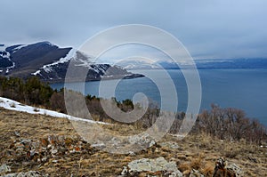 Winter landscape of Sevan - largest lake in Armenia and Caucasus photo