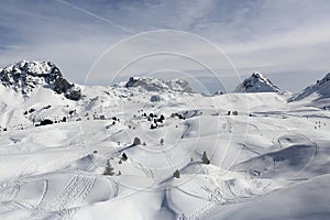 Winter landscape in the ski resort of La Plagne, France