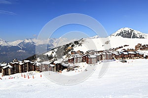 Winter landscape in the ski resort of La Plagne, France