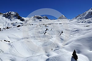 Winter landscape in the ski resort of La Plagne, France