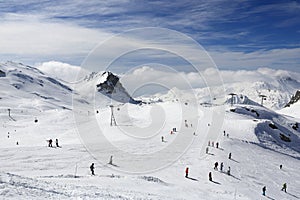 Winter landscape in the ski resort of La Plagne, France photo