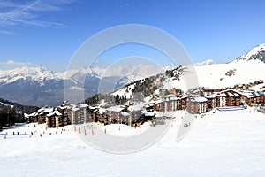 Winter landscape in the ski resort of La Plagne, France photo