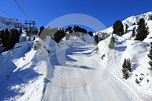 Winter landscape in the ski resort of La Plagne, France photo