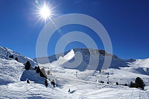 Winter landscape in the ski resort of La Plagne, France photo