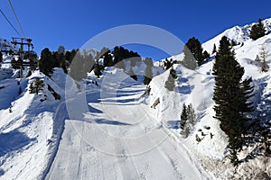 Winter landscape in the ski resort of La Plagne, France photo