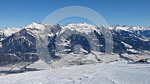 Winter landscape and ski slope of the ski area Pizol