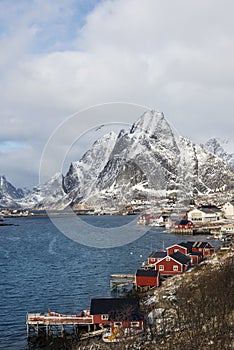 Winter landscape of small fishing port Reine on Lofoten Islands, Norway