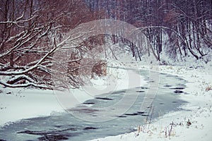 Winter landscape of snow-covered fields.