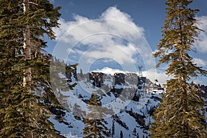 Winter landscape with snow covered mountain at ski resort near lake Tahoe California