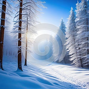 winter landscape in the snow covered trees in the forest in