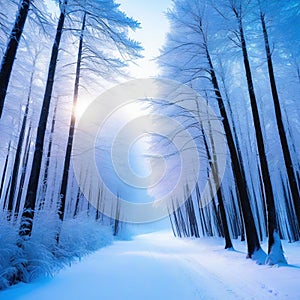 winter landscape in the snow covered trees in the forest in