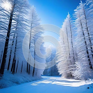 winter landscape in the snow covered trees in the forest in