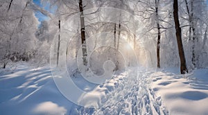 winter landscape with snow covered trees, winter in the forest, winter scene in forest