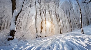 winter landscape with snow covered trees, winter in the forest, winter scene in forest
